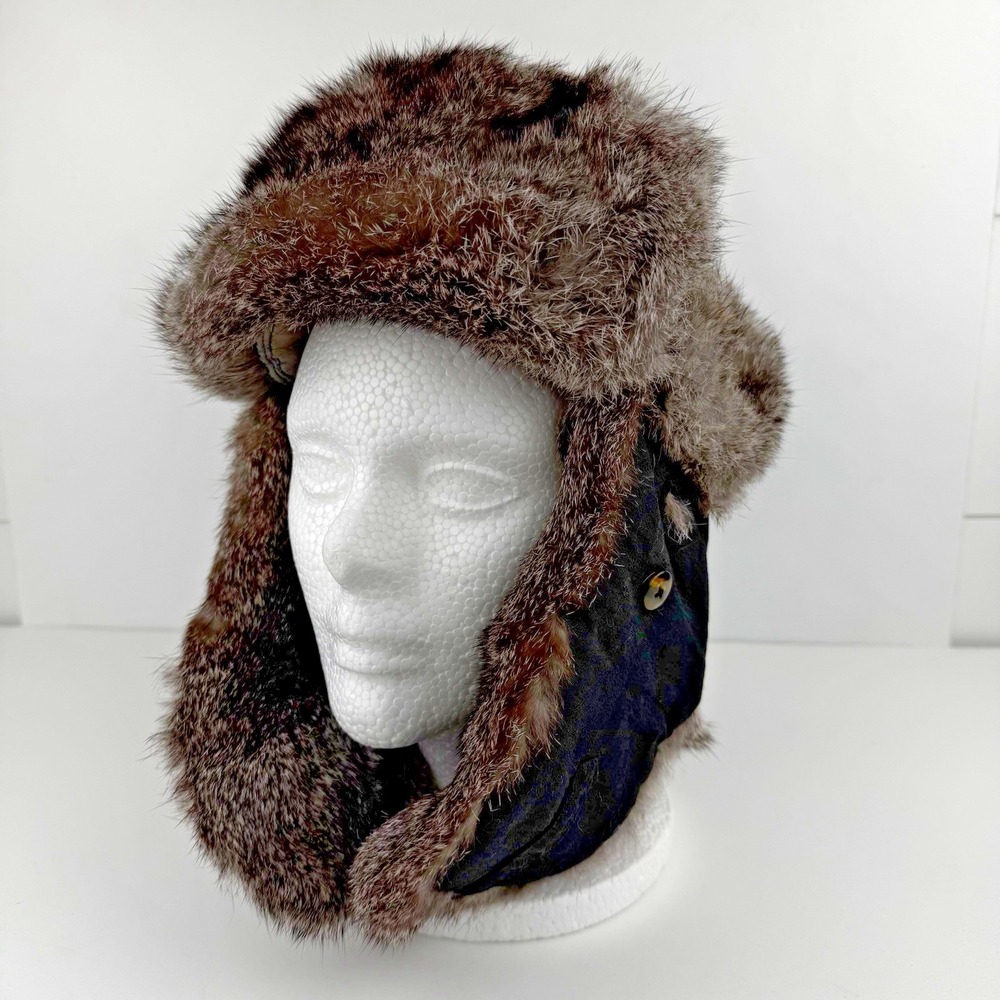 Vtg Mad Bomber Trapper Cap Hat Rabbit Fur Lined Ear Flap Adult M Winter Ski Snow